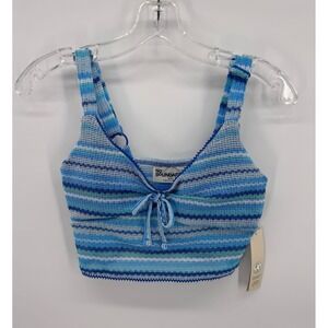 No Boundaries Striped Knit Crop‎ Top Blue Tie Front Boho Festival Sz XS New